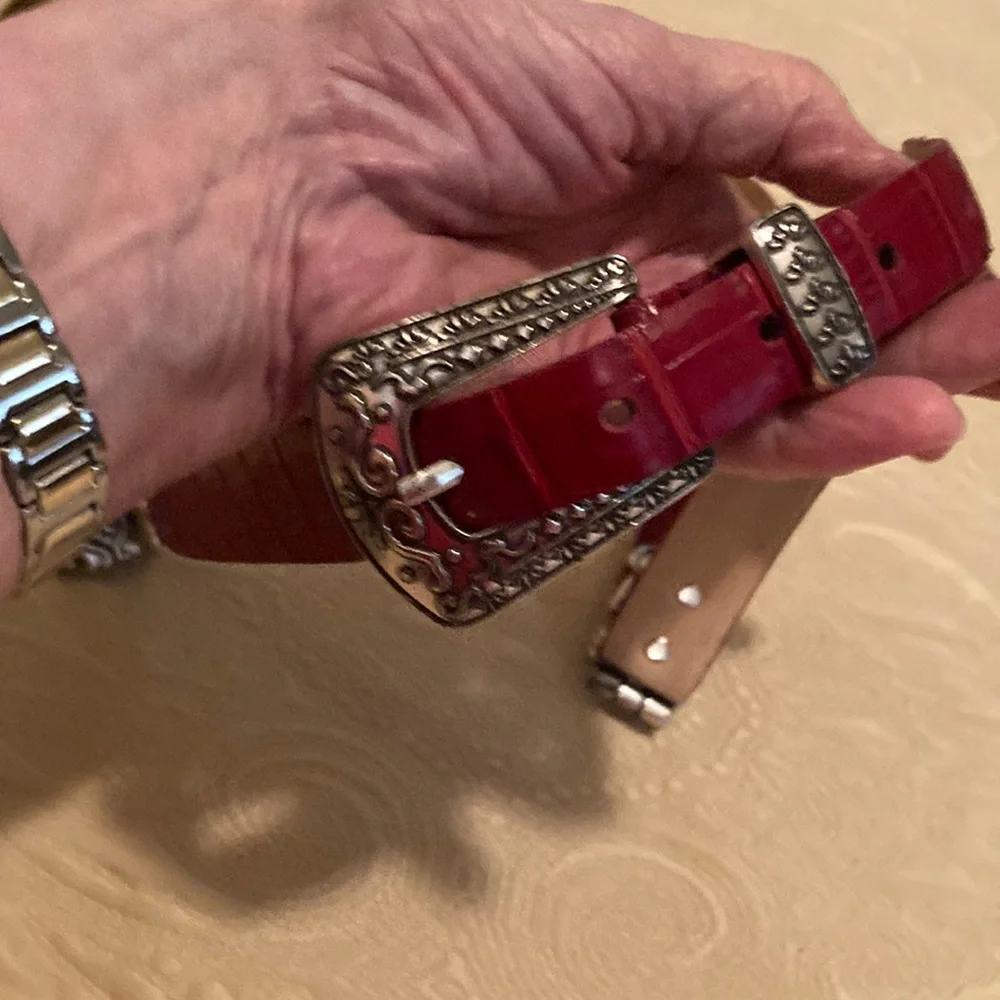 Red Western-Style Women's Belt with Ornate Silver Buckle